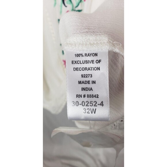 Roaman's Blouse Womens 32W White Embroidered Floral Boho Peasant Tunic Rayon Top - Picture 5 of 11